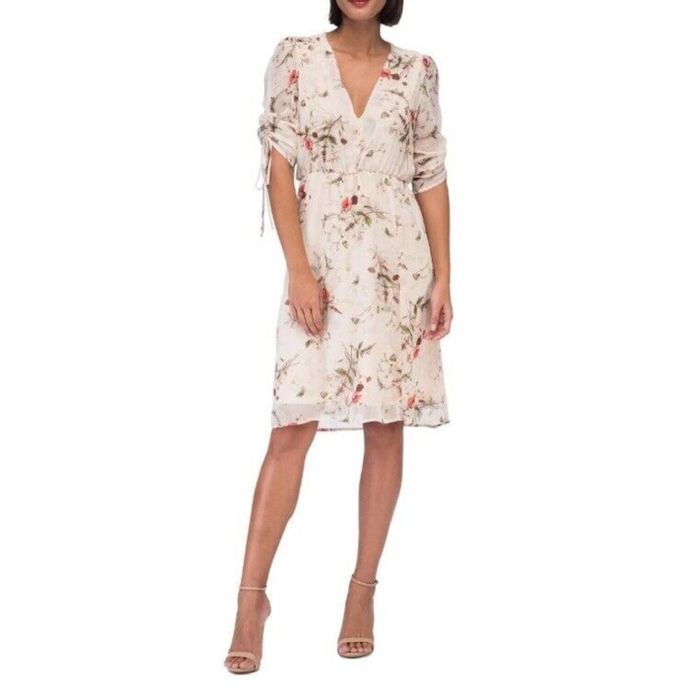 Nordstrom B by Bobeau Women's Ember Ruch Sleeve Floral Print Dress Size S Career